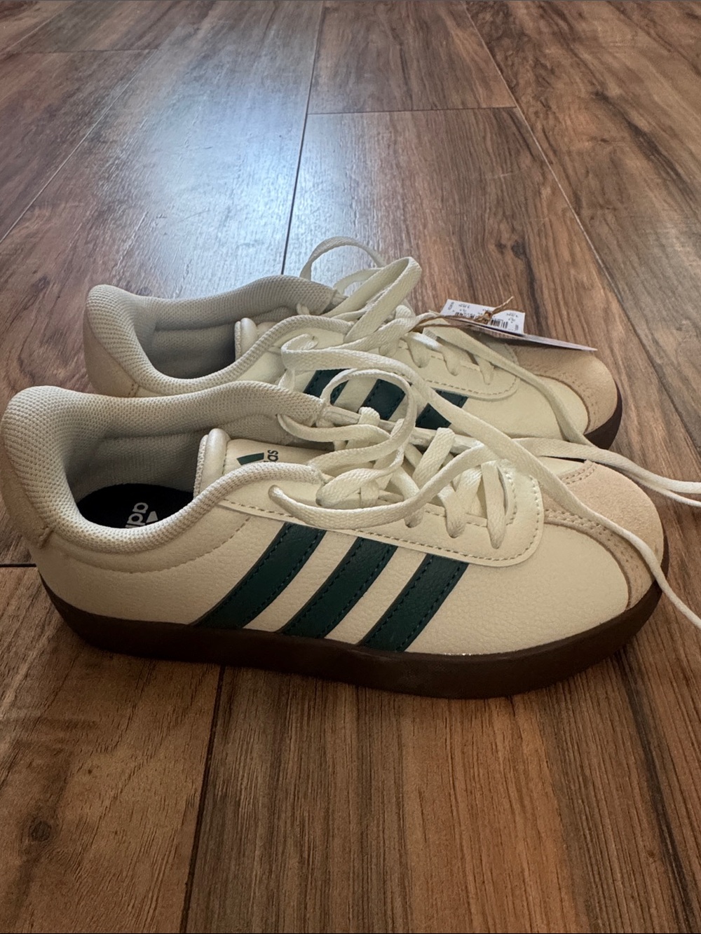 adidas Cream Sneakers with Dark Green Stripes